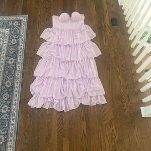 Lovers + Friends Lilac Strapless Ruffled Prom Dress